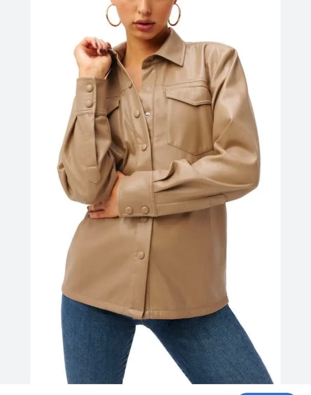 GOOD AMERICAN Utility Faux Leather Button-Up Shirt Large